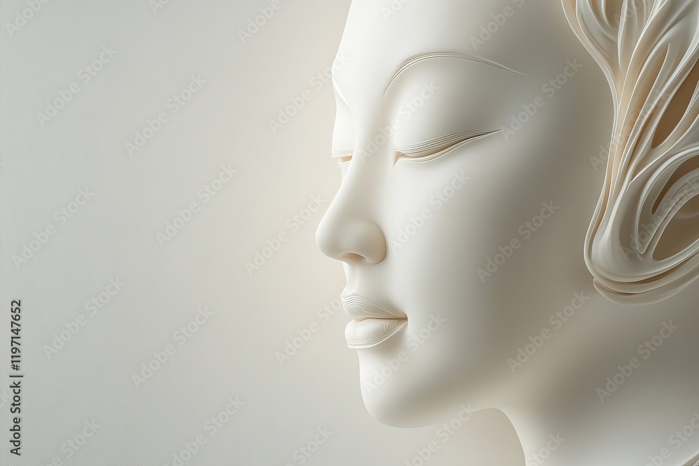 Elegant and serene abstract sculpture of a woman's profile in soft tones against a minimalistic background Elegant and serene abstract sculpture of a woman's profile in soft tones against a minimalistic background