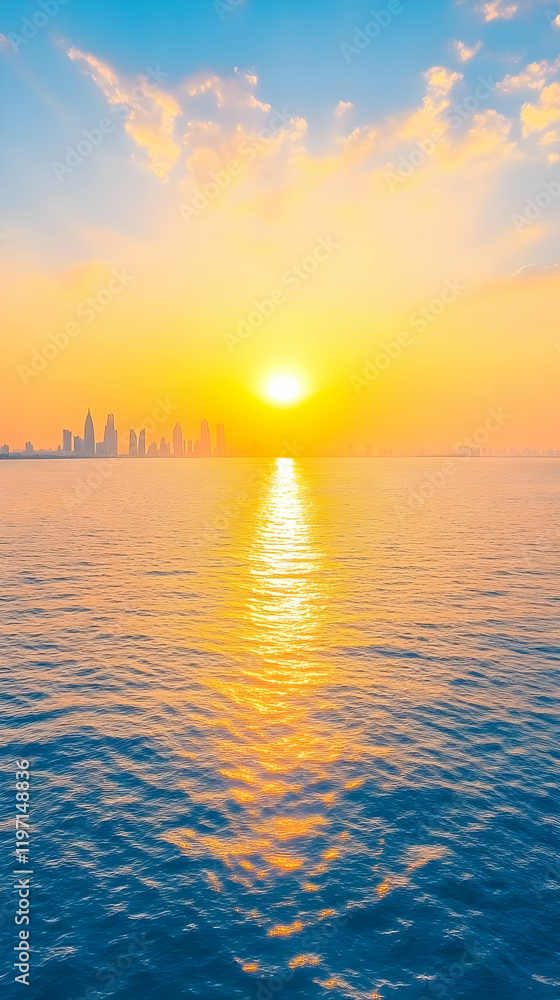 Obraz premium Golden Sunset Cityscape Illustration