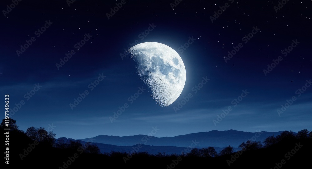 Fototapeta premium Lunar Elegance: Craters Under the Starlit Sky.