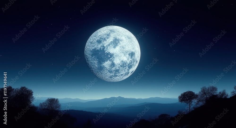 Fototapeta premium Lunar Elegance: Craters Under the Starlit Sky.