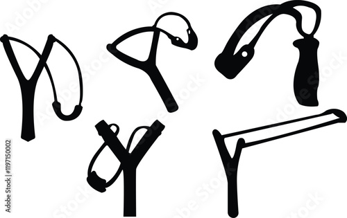 Slings silhouette vector for throwing stones, Different design of slings