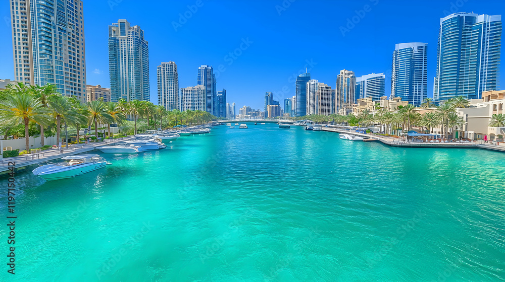 Fototapeta premium Vibrant Marina, Cityscape Illustration