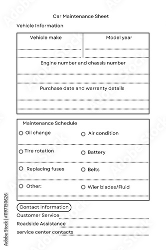 Car Maintenance  checklist printable planner household binder, home organization, homekeeping notebook, vehicle, auto, log book, road trip template