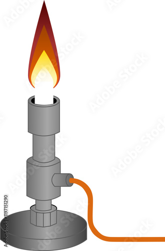 Close-up of vector graphic of Bunsen Burner with reflections. Illustration made January 15th, 2025, Zurich, Switzerland.