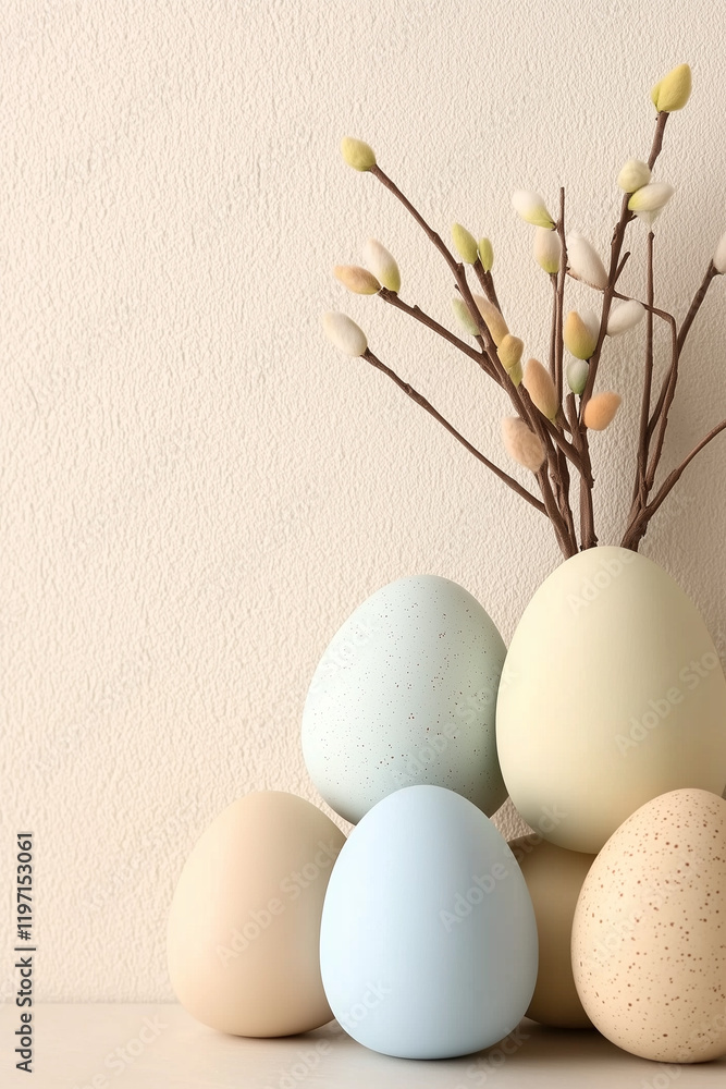 easter composition with pastel eggs and spring willow branches easter composition with pastel eggs and spring willow branches