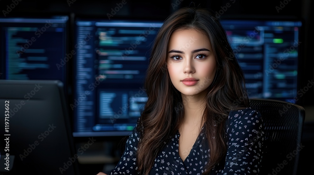 Focused Woman Working at Modern Desk with Computer in Bright Office Space Surrounded by Organizers and Natural Light Creating Productive Atmosphere Focused Woman Working at Modern Desk with Computer in Bright Office Space Surrounded by Organizers and Natural Light Creating Productive Atmosphere