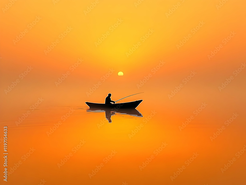 Sunset Fisherman Illustration Sunset Fisherman Illustration