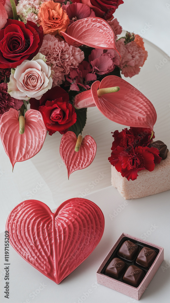 custom made wallpaper toronto digitalValentine’s bouquet with pink and red flowers and chocolate gift