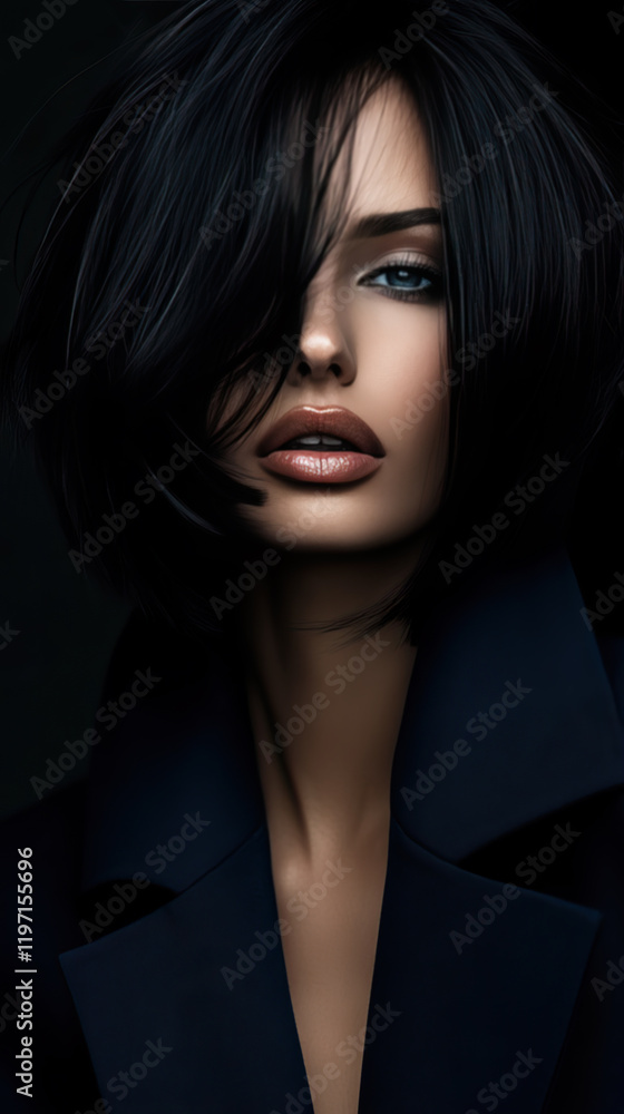 Beautiful woman with a black and blue bob haircut Beautiful woman with a black and blue bob haircut
