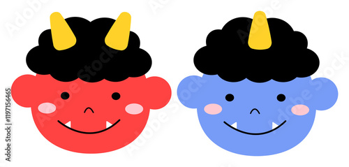 節分のかわいい赤鬼・青鬼・イラスト素材