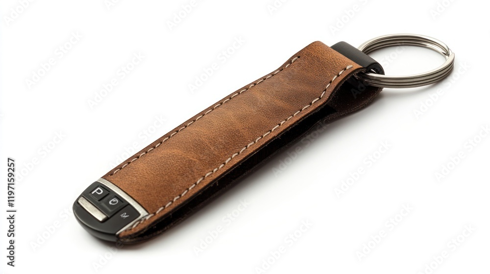 Elegant Brown Leather Keychain with Metal Ring and Buttons Elegant Brown Leather Keychain with Metal Ring and Buttons