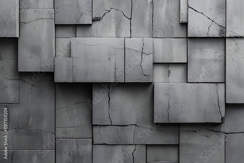 3D concrete wall with large rectangular panels and subtle cracks, giving a strong industrial look.