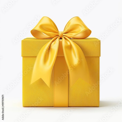 yellow gift box with a yellow bow on a white background photo