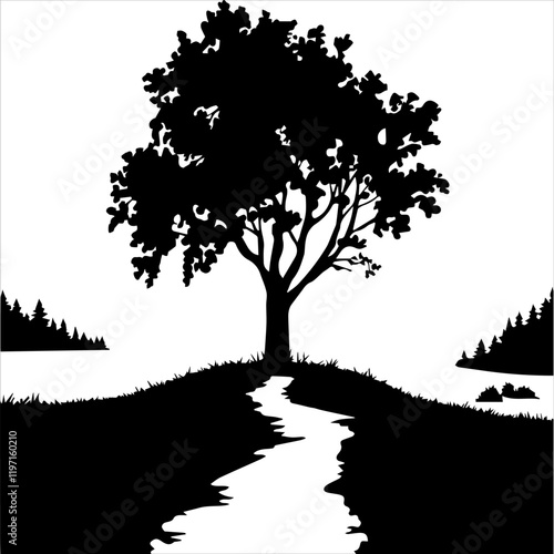 tree silhouette, tree vector image.