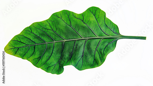 A single papaya leaf with its deeply divided lobes, spread flat on a pure white background.  photo