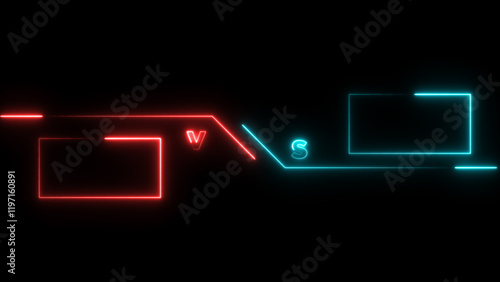 Versus bars neon glowing outline set Isolated on Black background