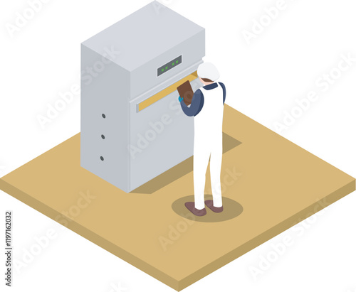 Someone is Checking the Eggs To Make Sure They are in the Right Incubator Isometric Illustration Vector
