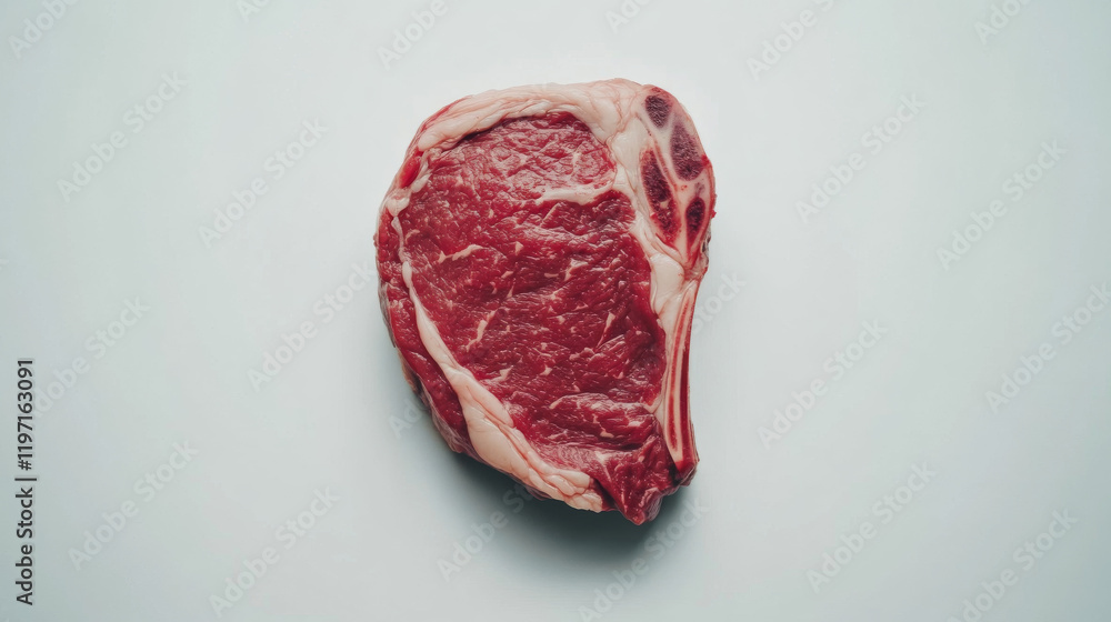 Single Raw Ribeye Steak on White Background Single Raw Ribeye Steak on White Background