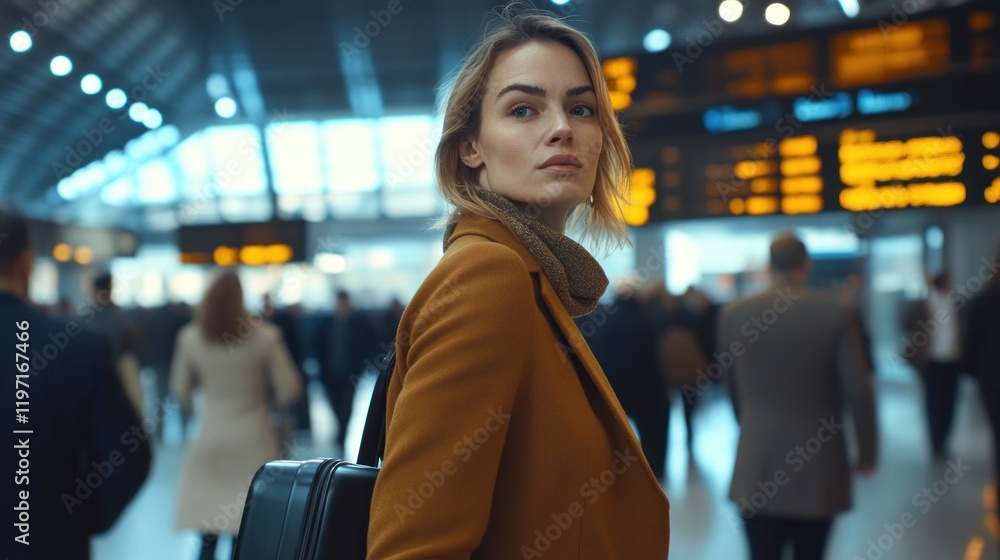 Fototapeta premium Stylish Woman at the Train Station