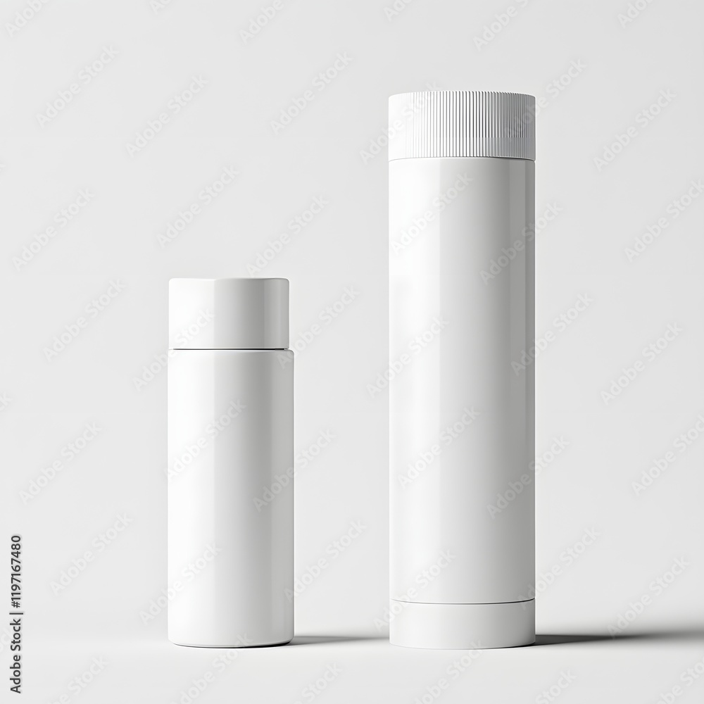 Design Mockup: Cylindrical Containers, White Design Mockup: Cylindrical Containers, White