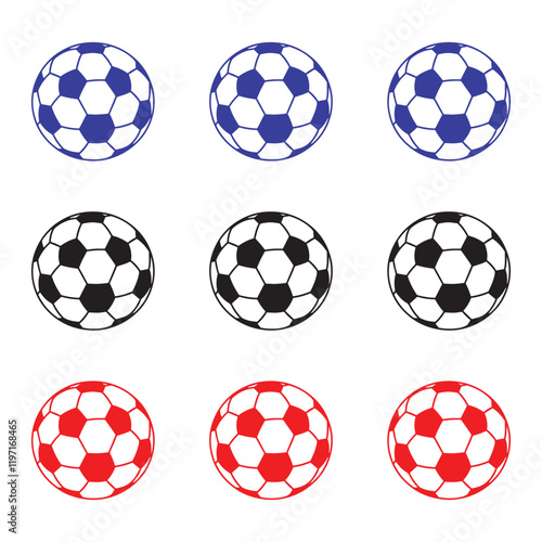 Set of soccer balls in different colors, representing football theme, simple design