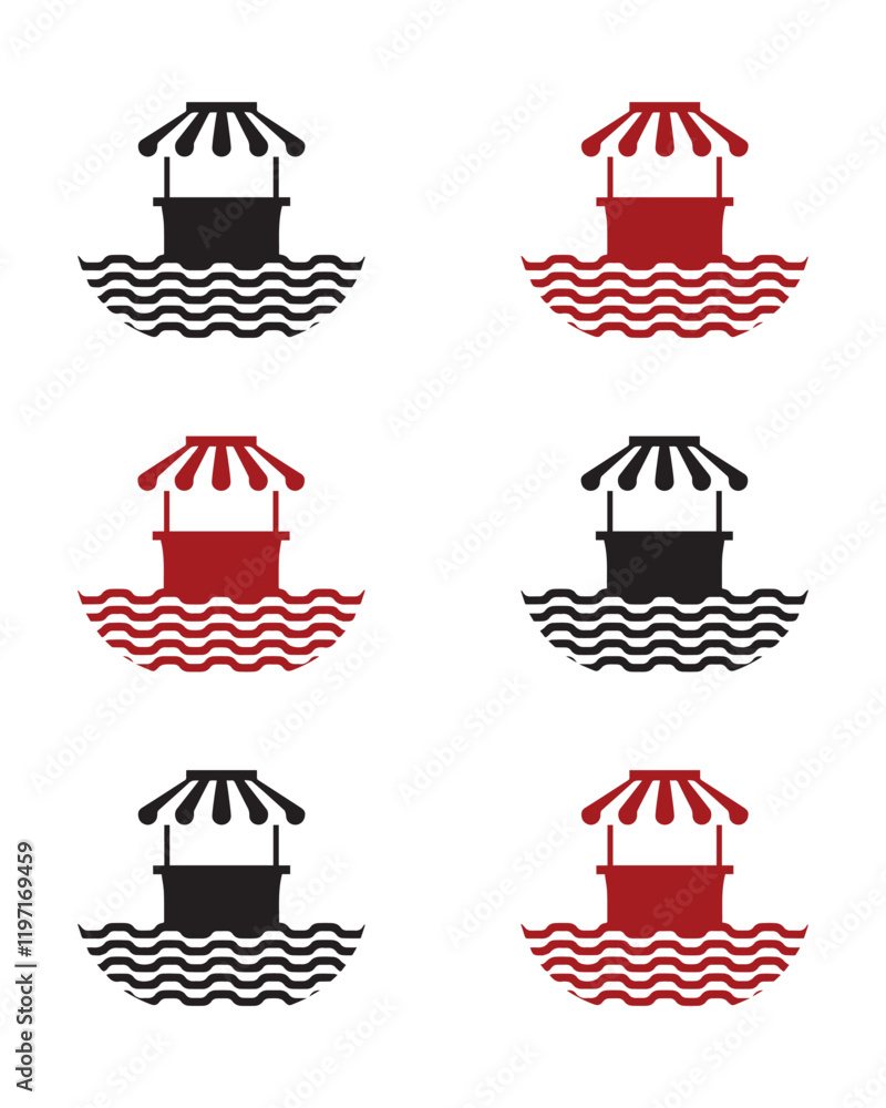 Illustration of an ice cream stall, representing food and beverage theme, simple design in yellow and blue Illustration of an ice cream stall, representing food and beverage theme, simple design in yellow and blue