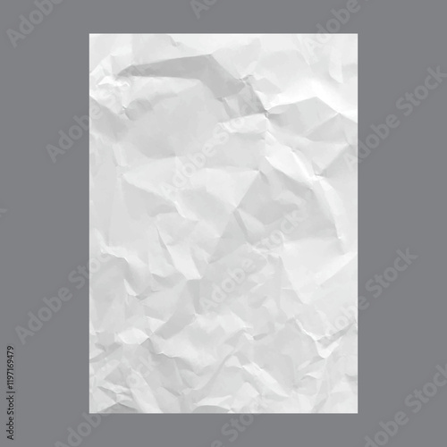 Blank page creases and wrinkles surface of sheet of paper. Vector isolated realistic empty manuscript or document with crumpled and wrinkled texture effect. Vertical banner mockup or template