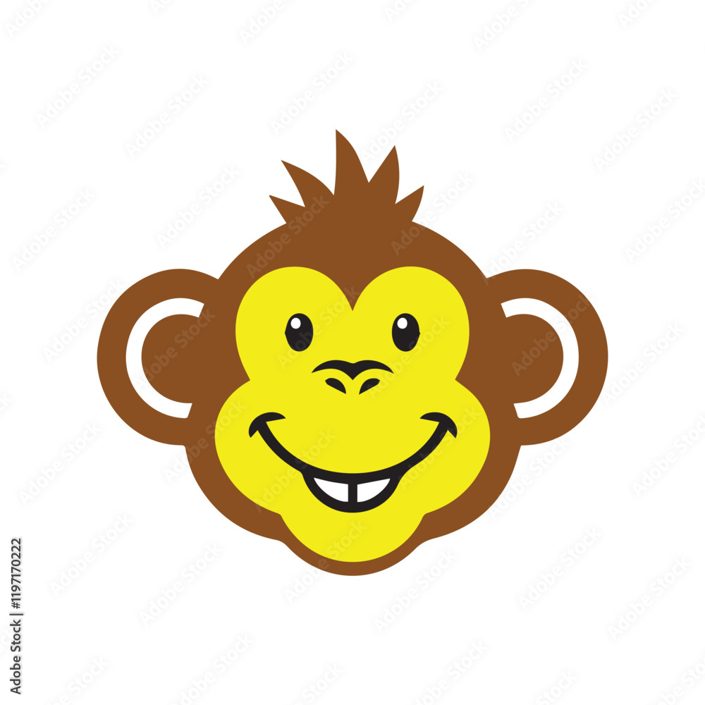 Simple illustration of a monkey face, representing animal theme, cheerful design in yellow and brown Simple illustration of a monkey face, representing animal theme, cheerful design in yellow and brown