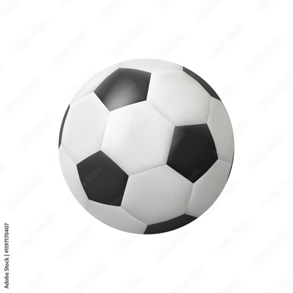 Soccer or football ball realistic 3d design style illustration. Vector leather texture white and black color ball mockup, sports element, leisure activities, hobby and training, entertainment Soccer or football ball realistic 3d design style illustration. Vector leather texture white and black color ball mockup, sports element, leisure activities, hobby and training, entertainment