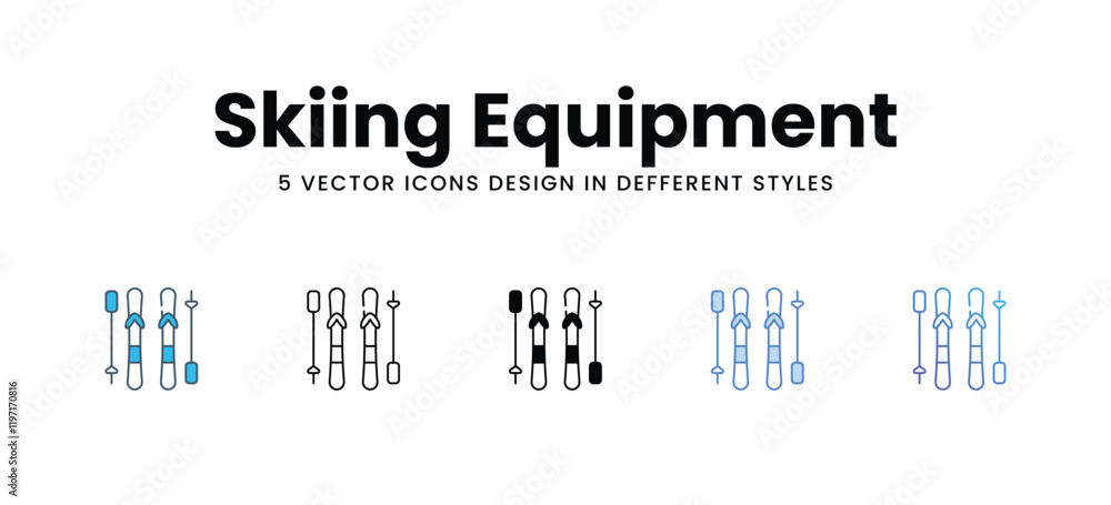 Skiing Equipment icons in different style vector stock illustration Skiing Equipment icons in different style vector stock illustration