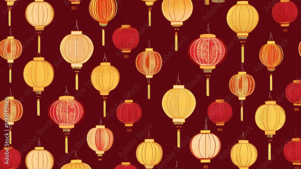 Fototapeta premium Celebrate Chinese New Year Festive Lanterns Background Cultural Design Joyful Atmosphere Vibrant Red and Gold Motifs