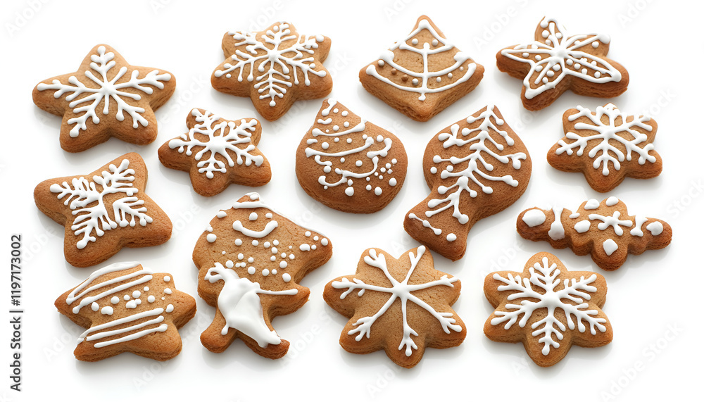 Delicious gingerbread Christmas cookies on white background Delicious gingerbread Christmas cookies on white background