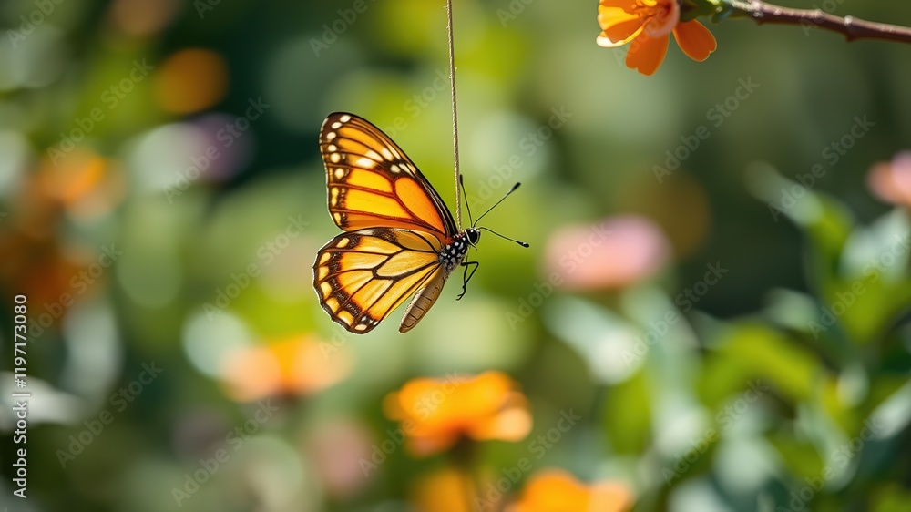 Obraz premium Butterfly on String Garden, Vibrant, Detailed, AI Photo
