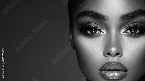 Close-up, Black and White Portrait, Woman's Face, Makeup, Studio