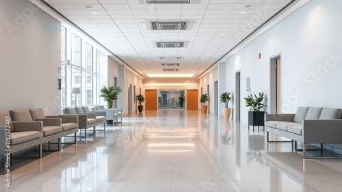 Wallpaper Mural Empty Hospital Corridor, Clinic Waiting Area, Office Rental, Modern Interior Torontodigital.ca