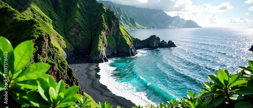 Waipio Valley Lookout Waterfall Black Sand Beach Stunning Scenery photo