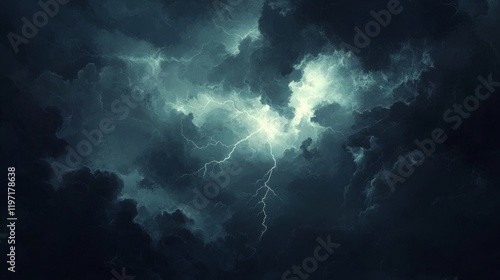 Wallpaper Mural A dramatic scene of dark storm clouds with a vivid lightning bolt cutting through, providing a striking contrast and illuminating the surrounding sky intensely. Torontodigital.ca