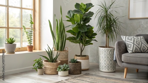 Houseplants in the interior. Generative AI.