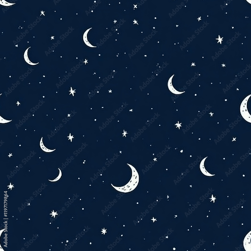 Night sky seamless texture with crescent moons and stars Night sky seamless texture with crescent moons and stars