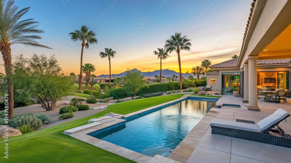 Luxurious Tropical Villa Retreat with Stunning Poolside Sunset Views Amongst Palm Trees for Ultimate Relaxation and Leisure Escape Luxurious Tropical Villa Retreat with Stunning Poolside Sunset Views Amongst Palm Trees for Ultimate Relaxation and Leisure Escape