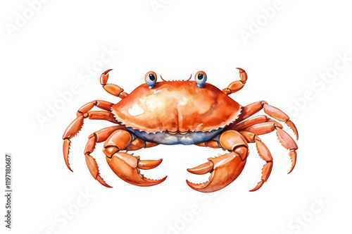 A crab painted with watercolors on a white background. Sea creatures photo