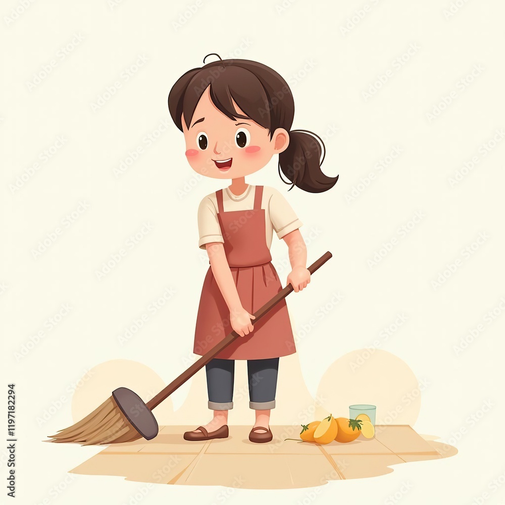 3D icon cute Young woman housewife cleaning the floor with a mop, people activity, daily routine cartoon style
3D icon cute Young woman housewife cleaning the floor with a mop, people activity, daily routine cartoon style