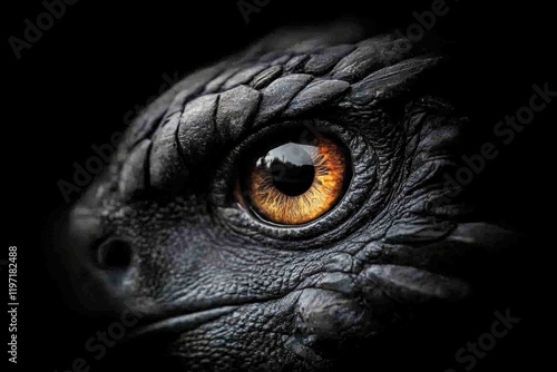 A hyper-realistic close-up of a vulture eye, showing intricate details of the iris and the surrounding rough texture of its face