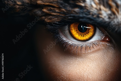 A hyper-realistic close-up of a vulture eye, showing intricate details of the iris and the surrounding rough texture of its face
