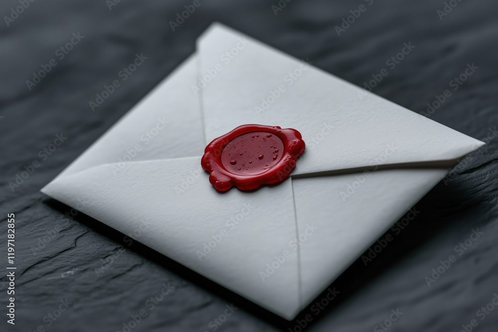 Sealed White Letter Red Wax Seal Dark Textured Surface Communication Correspondence Secret Message Formal Vintage Classic Sealed White Letter Red Wax Seal Dark Textured Surface Communication Correspondence Secret Message Formal Vintage Classic