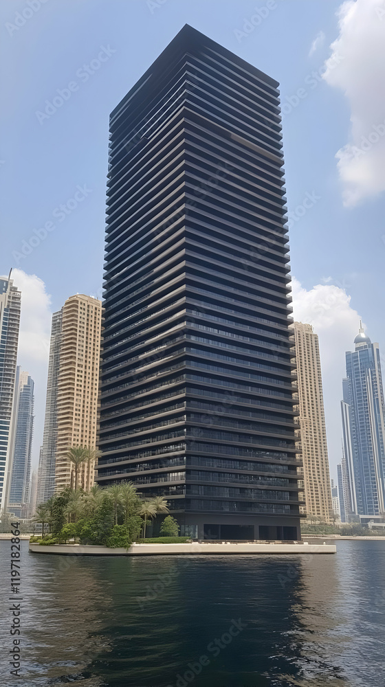 Obraz premium Dark Skyscraper Waterfront Photo