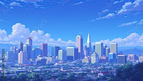 Downtown Los Angeles, Cityscape, Anime Background Art, Scenery, Illustration,	

