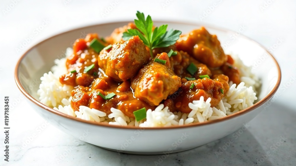 Indian Tikka Masala Chicken Over Rice - Delicious Bowl Dish Indian Tikka Masala Chicken Over Rice - Delicious Bowl Dish