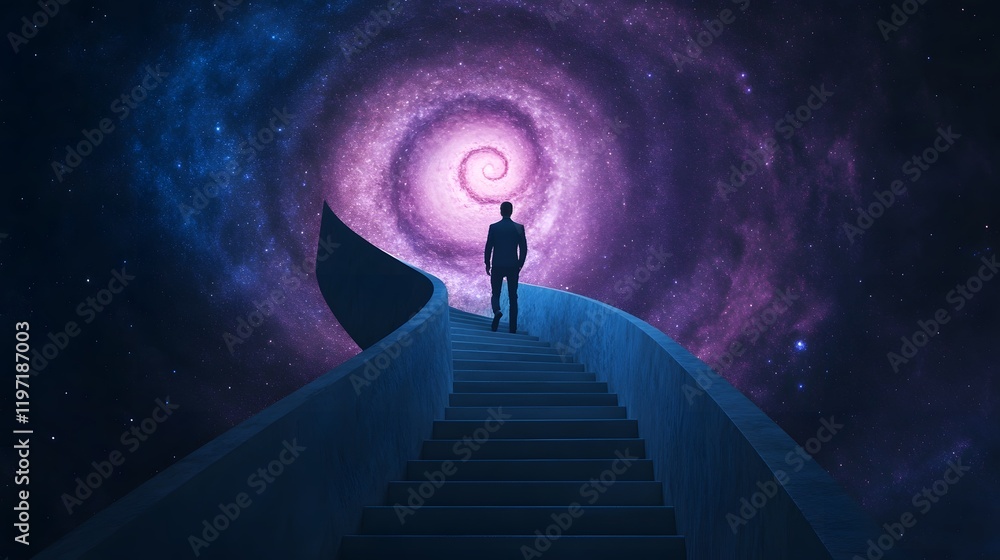 Glowing Spiral Staircase Ascending into the Starry Night Sky Glowing Spiral Staircase Ascending into the Starry Night Sky