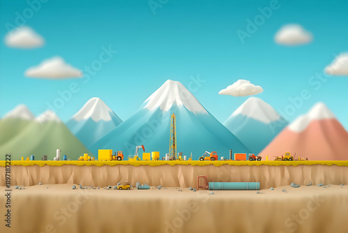 3D Cartoon Mountaintop Drilling Site